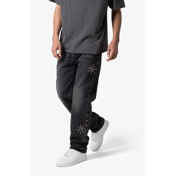 MNML Men's Washed Black V376 Studded Baggy Denim Jeans Size 32 - Picture 10 of 10